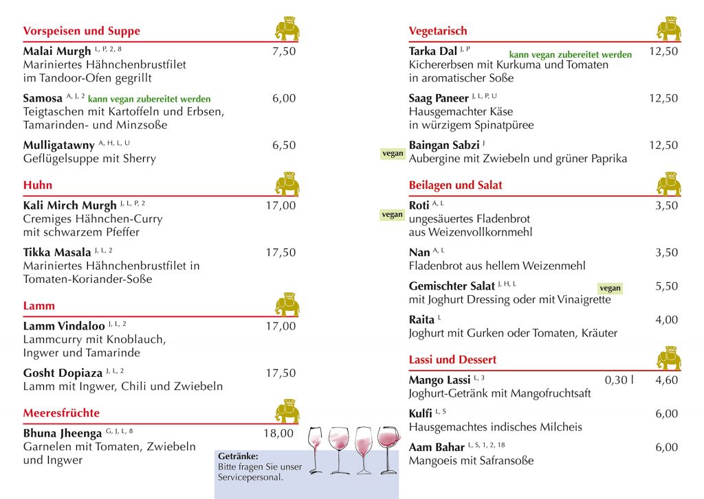 Speisekarte Indisches Restaurant Nasmaskaar BadenBaden
