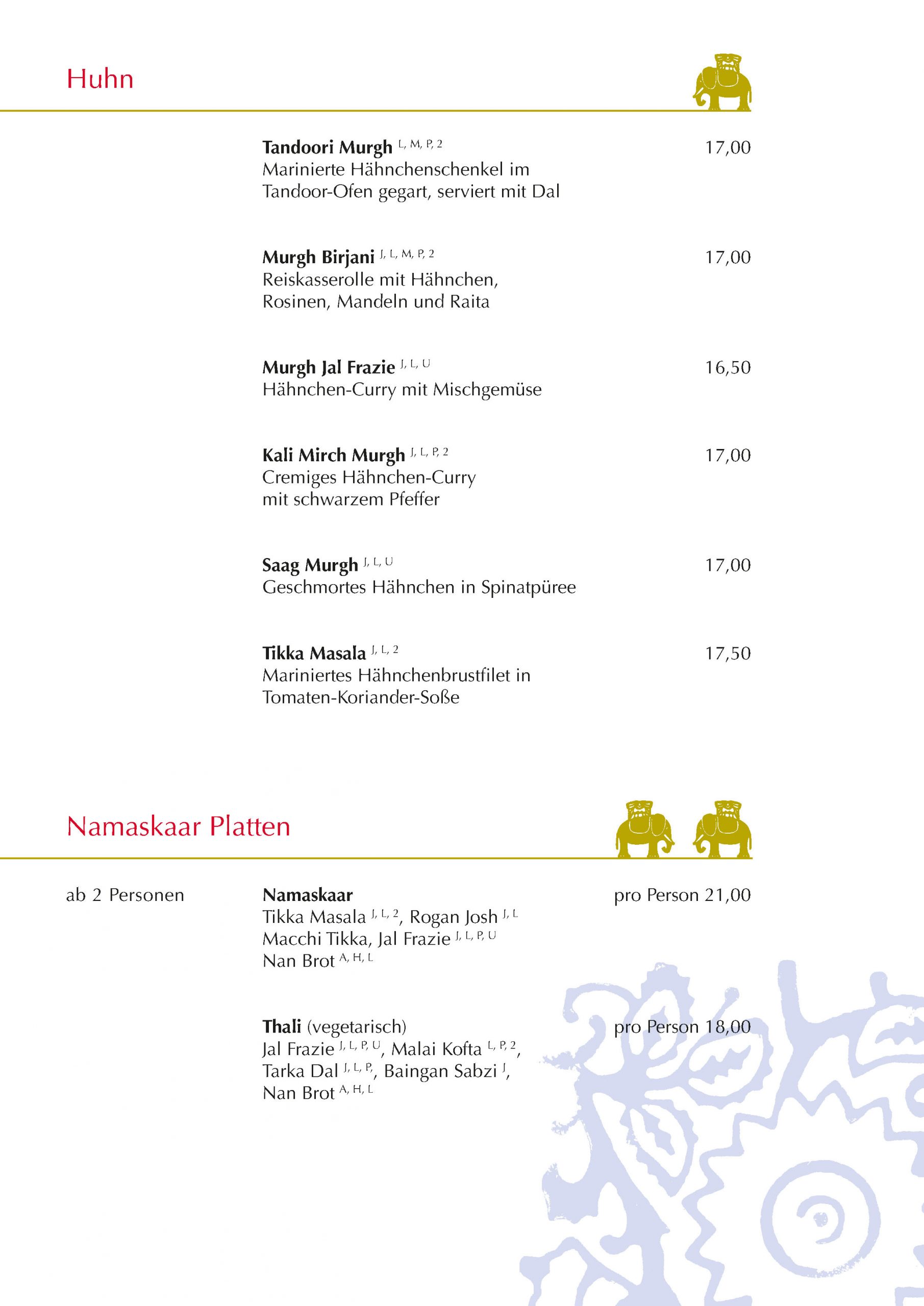 Speisekarte Indisches Restaurant Nasmaskaar Baden Baden